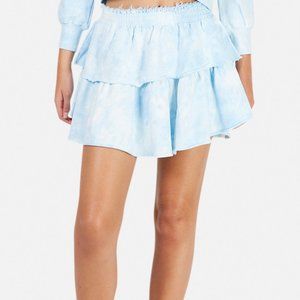 Love shack fancy blue tie dye mini skirt
